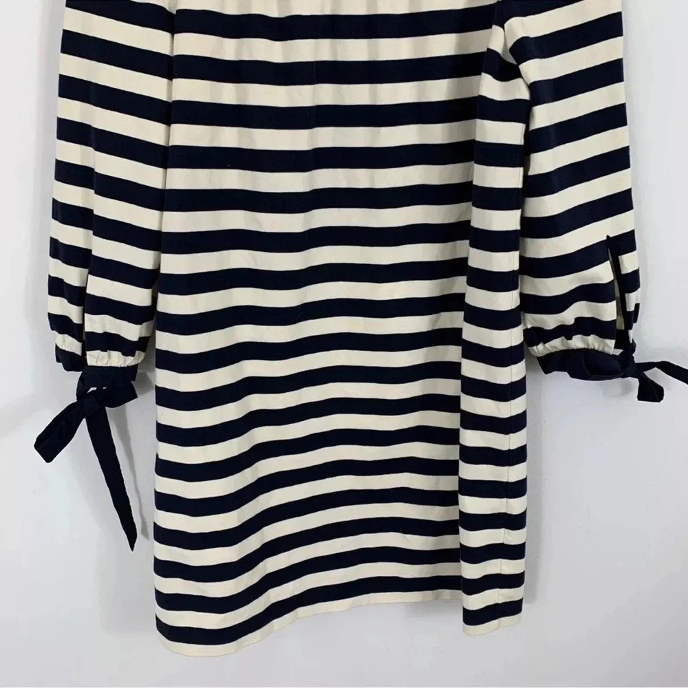 J. Crew Striped Off The Shoulders Navy Muslin Dress Size S Small Bow Tie - Picture 5 of 8